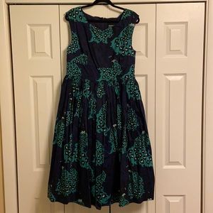 ModCloth Navy Party Dress with Peacock Pattern
